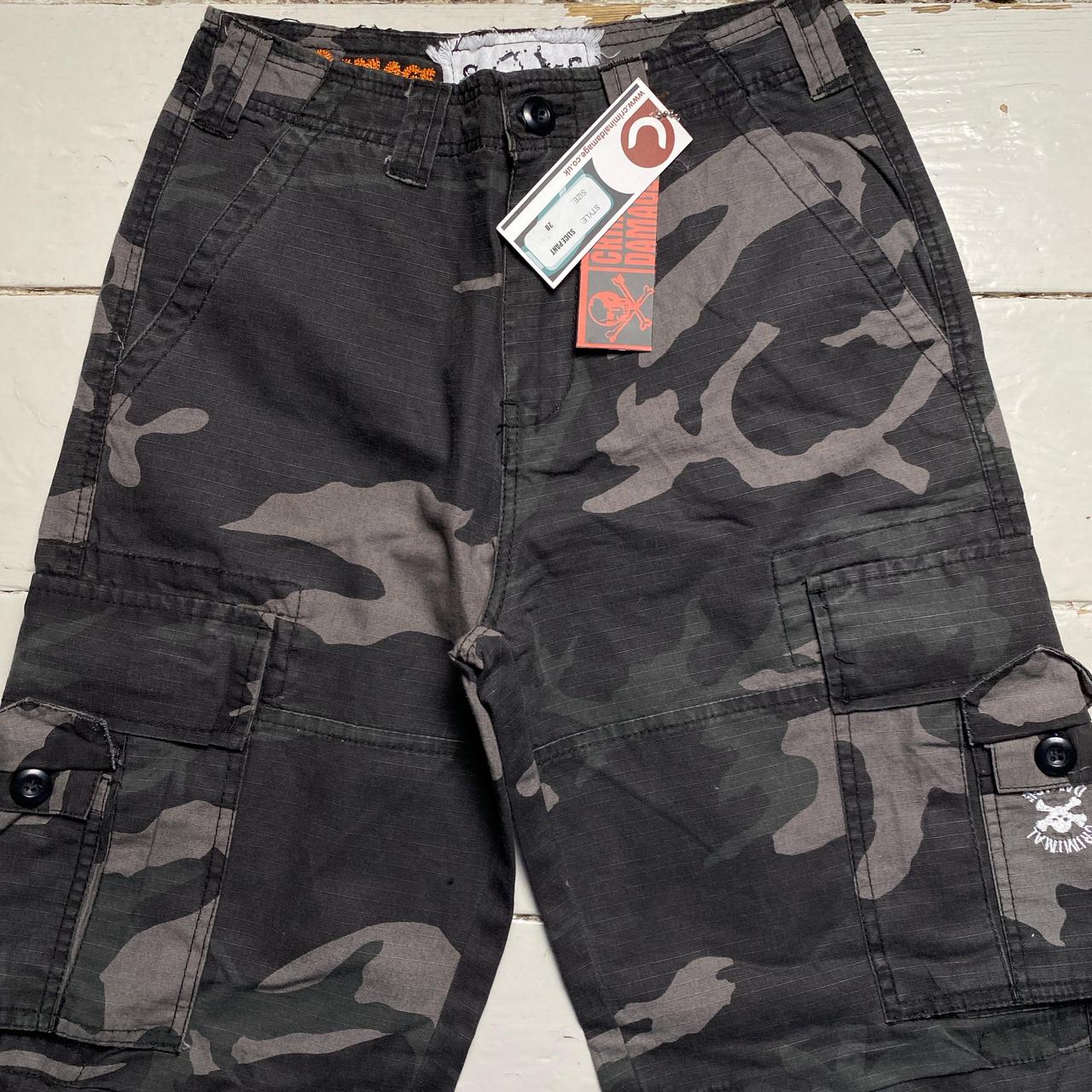 Criminal Damage Dark Green Camouflage Baggy Cargo Combat Trousers