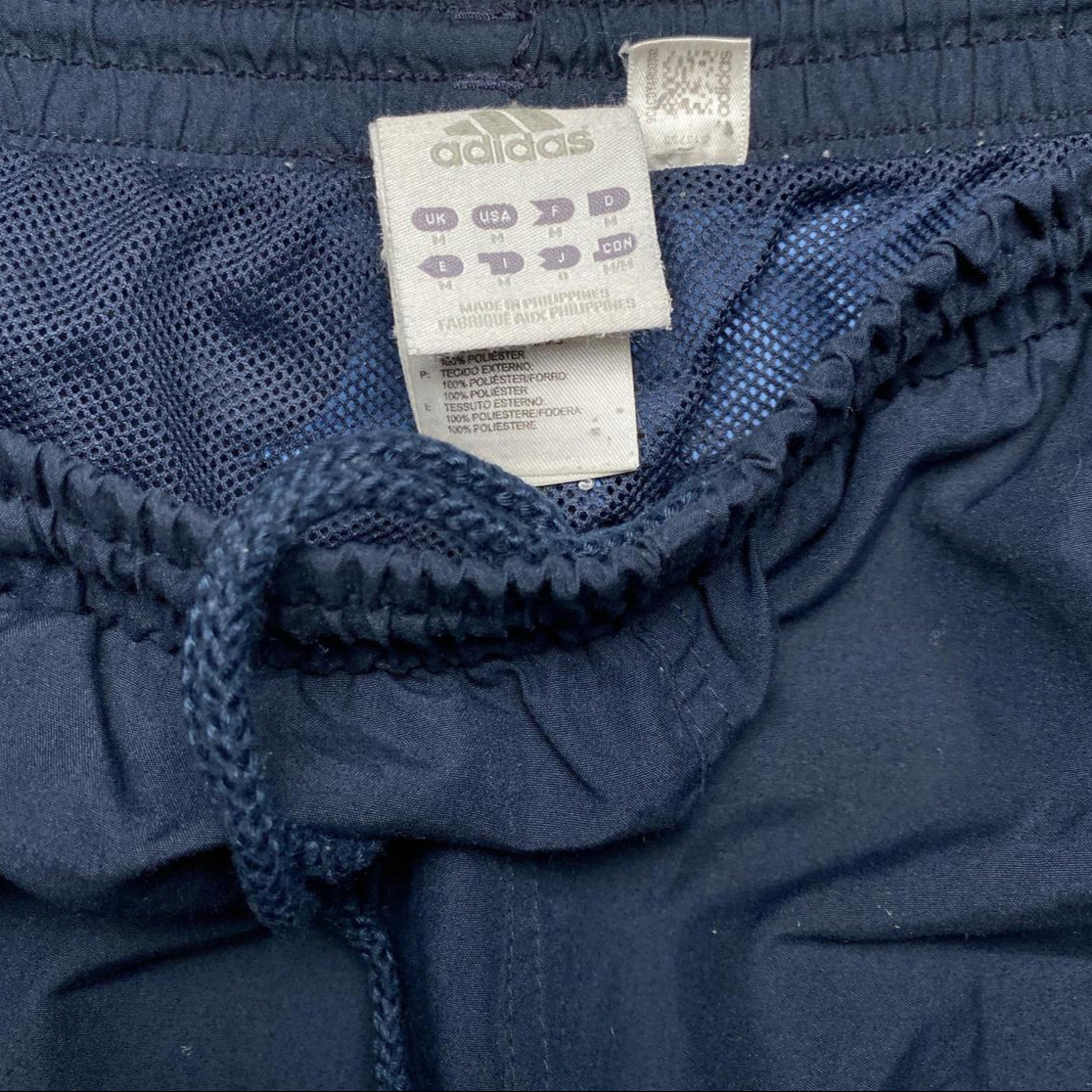 Adidas Navy Blue and White Shell Baggy Trackpant Bottoms (M)