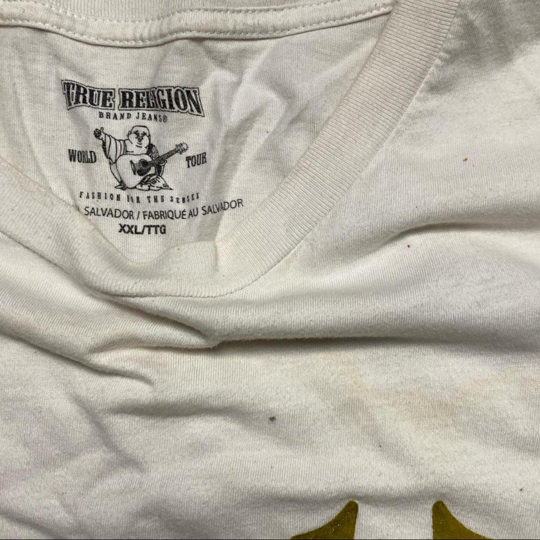 True Religion White and Gold T Shirt (2XL)
