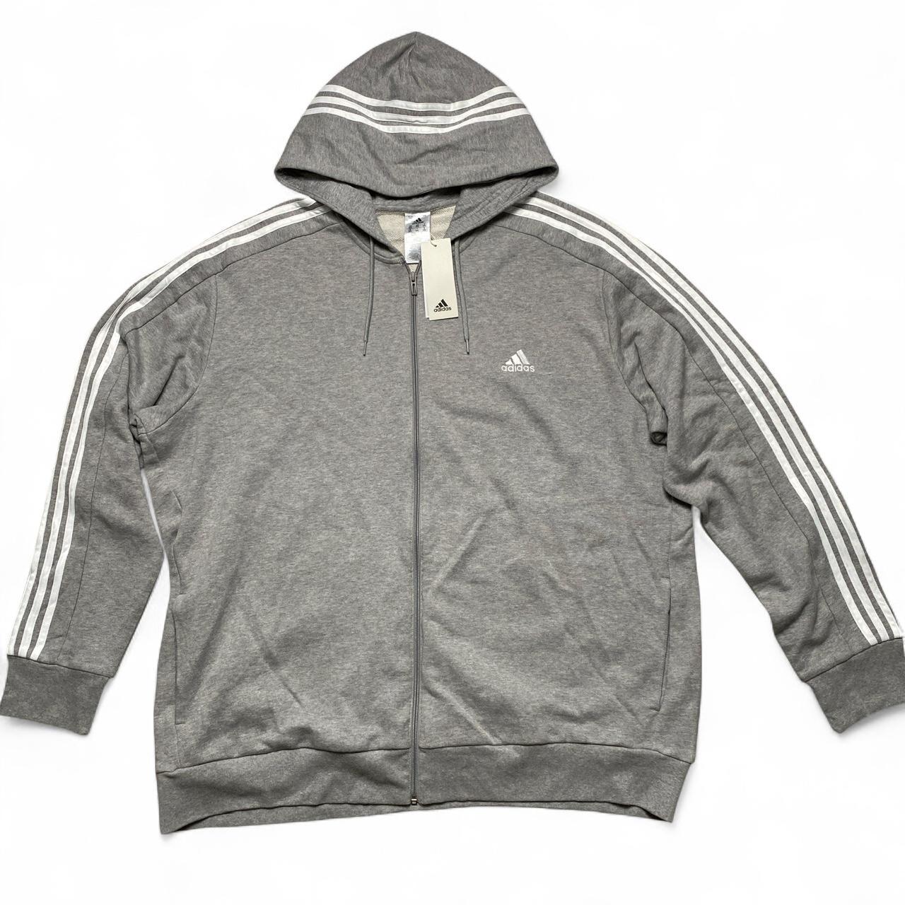 Adidas Performance Essentials Grey and White Tri Stripe Hoodie (3XL)