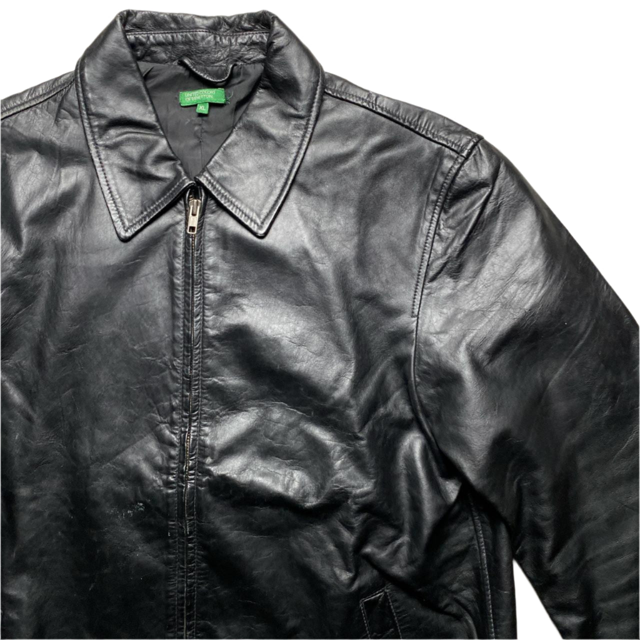 United Colours of Benetton Black Leather Jacket (XL)