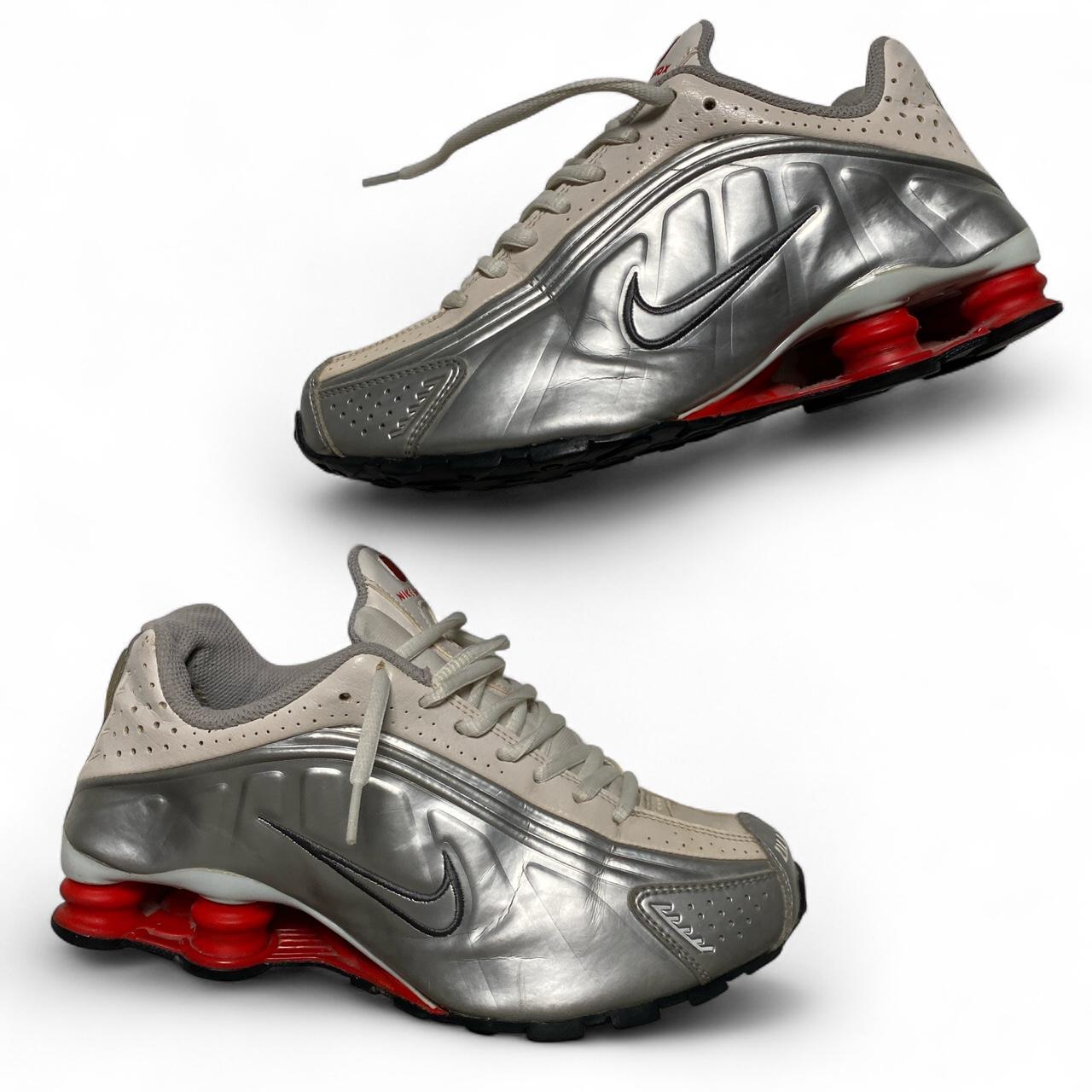 Nike Shox R4 Silver Metallic Red and White