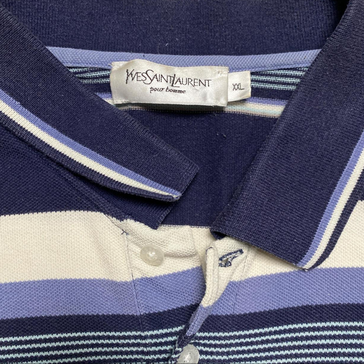 Yves Saint Laurent YSL Striped Navy Purple and White Polo Shirt (2XL)