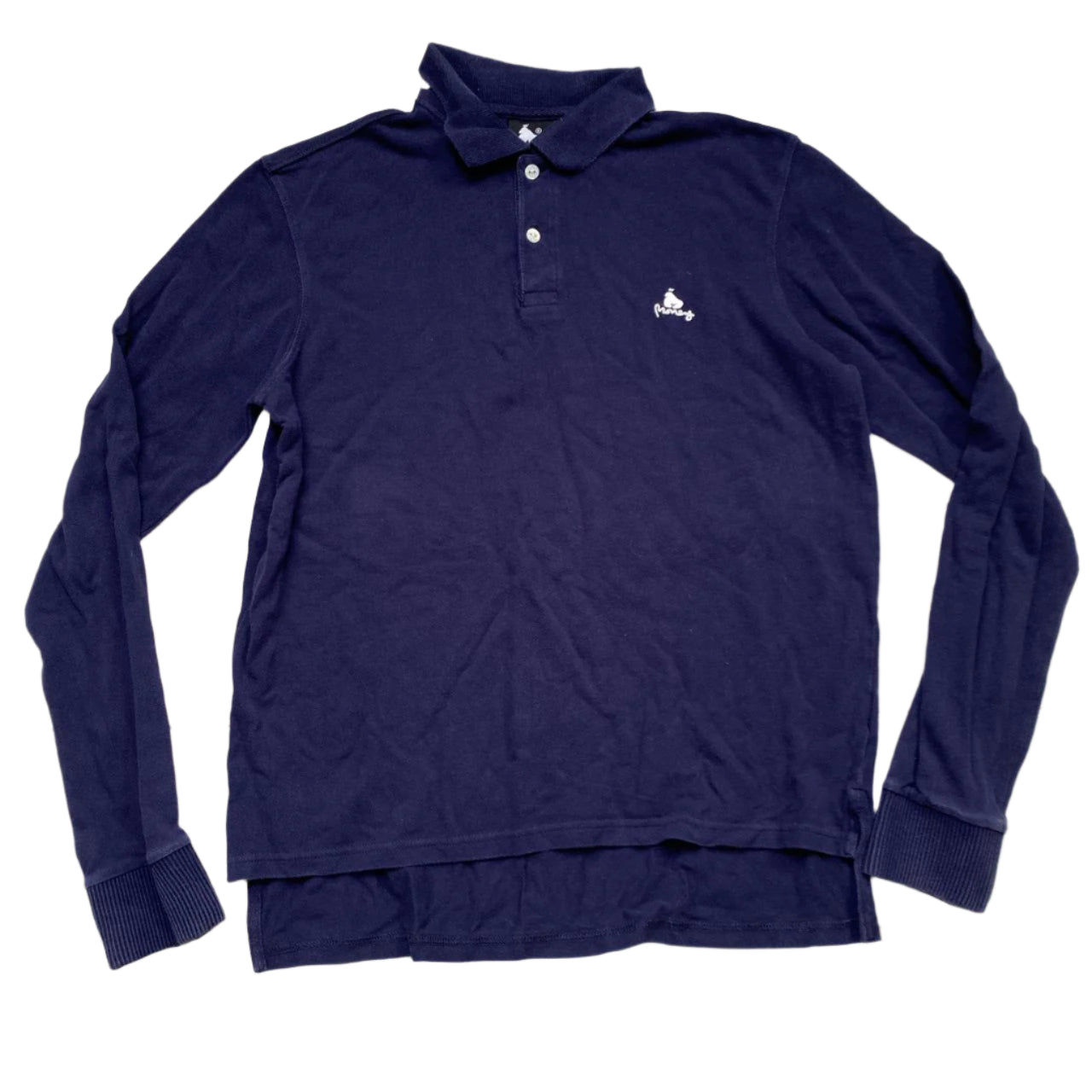 Money Clothing Navy and White Long Sleeve Polo Shirt (M)