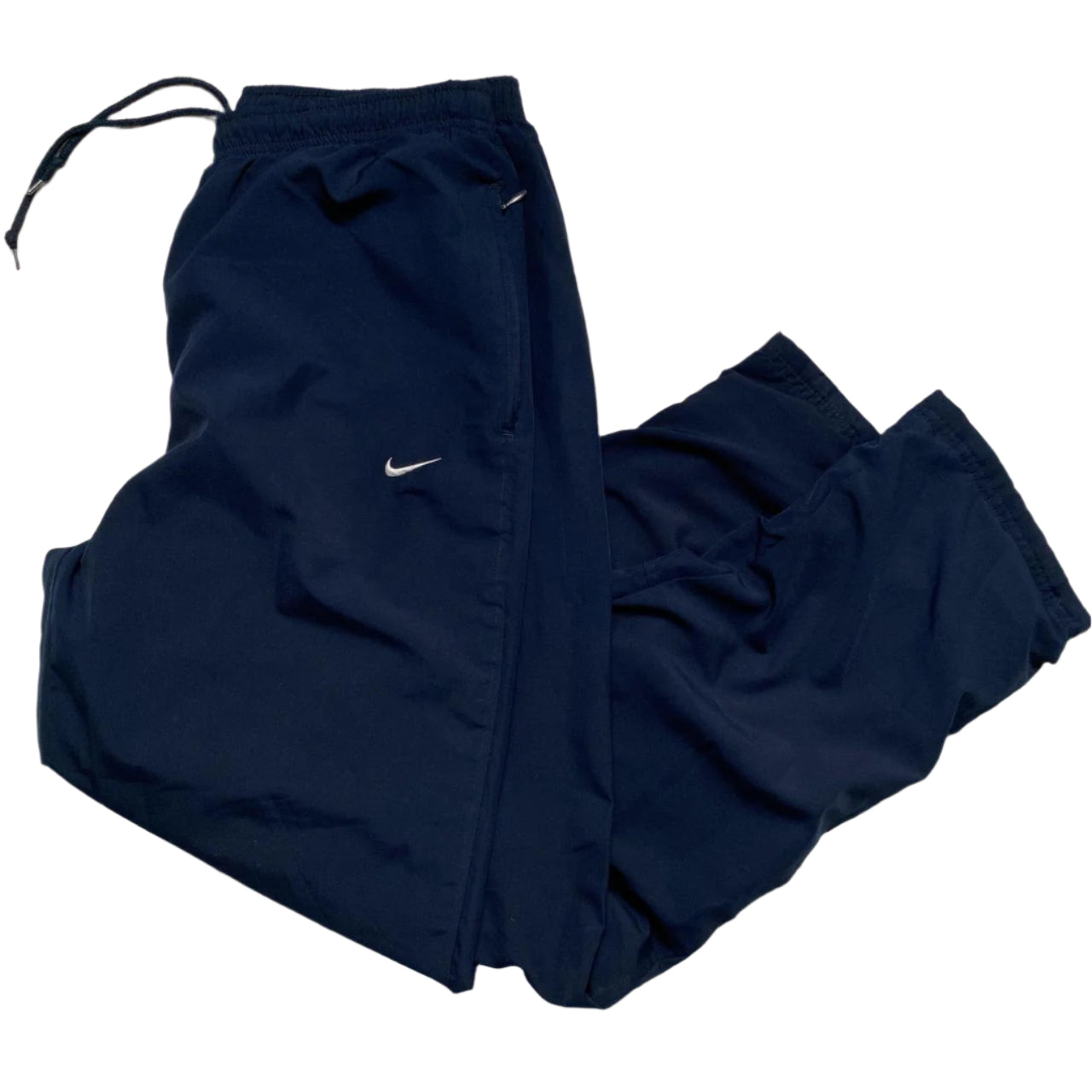 Nike Navy and White Double Swoosh Shell Trackpant Nylon Bottoms (M)