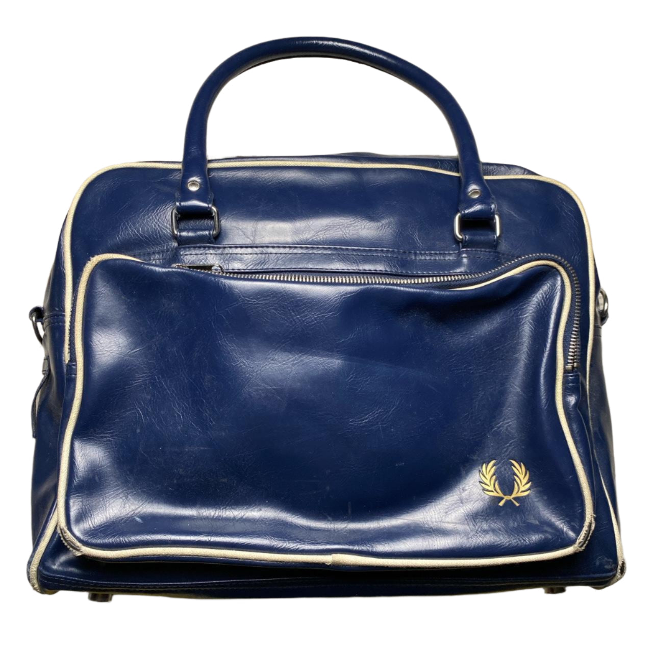 Navy and white Fred Perry leather weekend bag leather