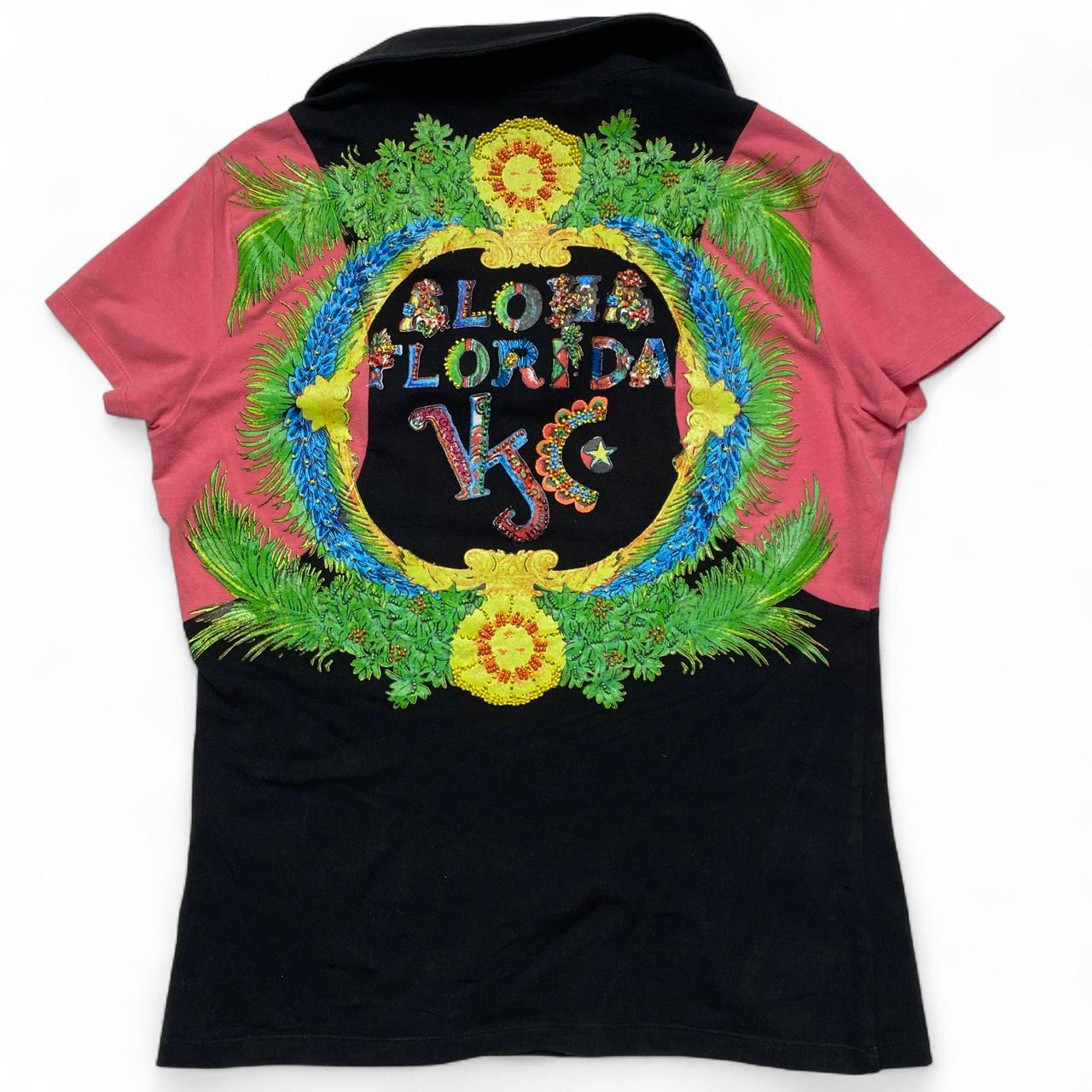 Versace Jeans Couture Aloha Florida Floral Bead Design y2k Womens Polo Top (M)