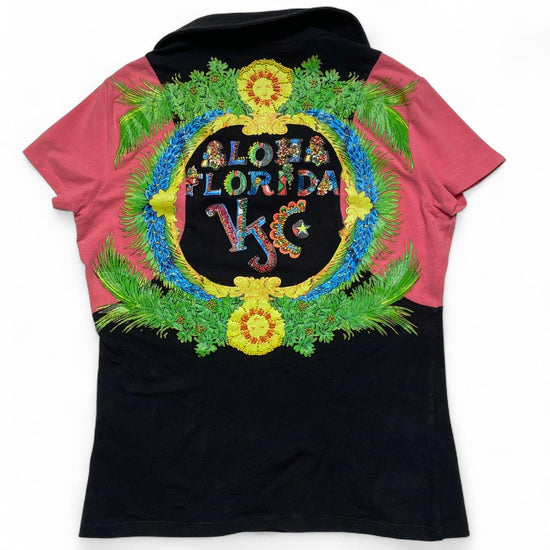 Versace Jeans Couture Aloha Florida Floral Bead Design y2k Womens Polo Top (M)