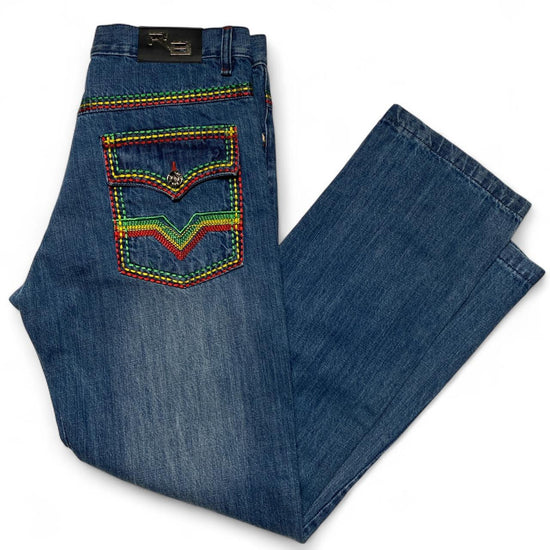 Raw Blue Rasta Big Tri Stitch Baggy Blue Y2K Jeans (34W)