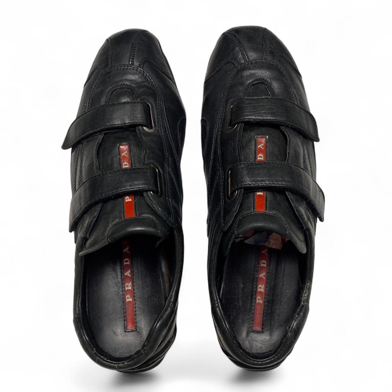 Prada Strap Leather Driving Loafer Shoes Black and Red Tab (UK 10)