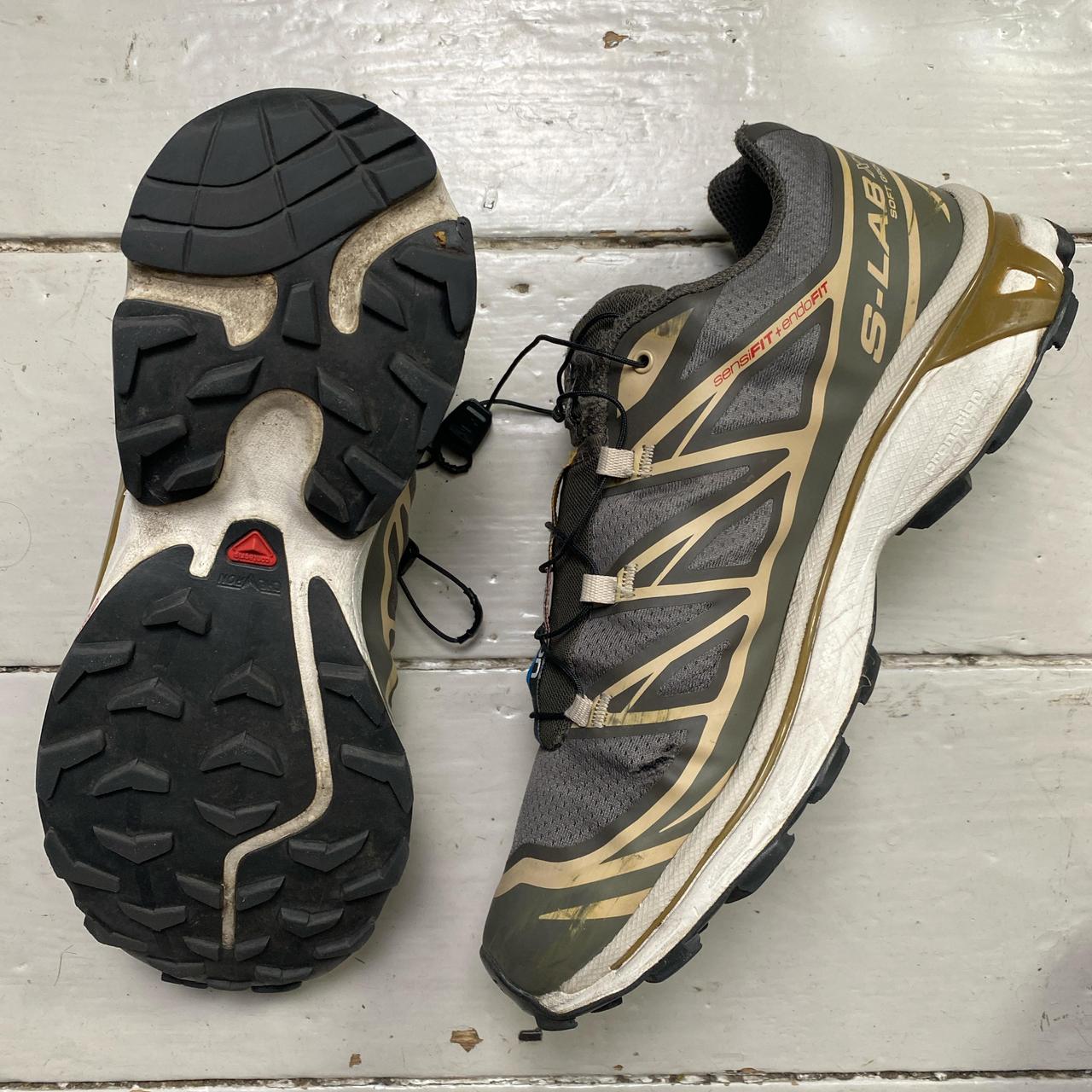Salomon S-Lab XT6 Soft Ground Khaki Green Cream and White Trainers (UK 9.5)