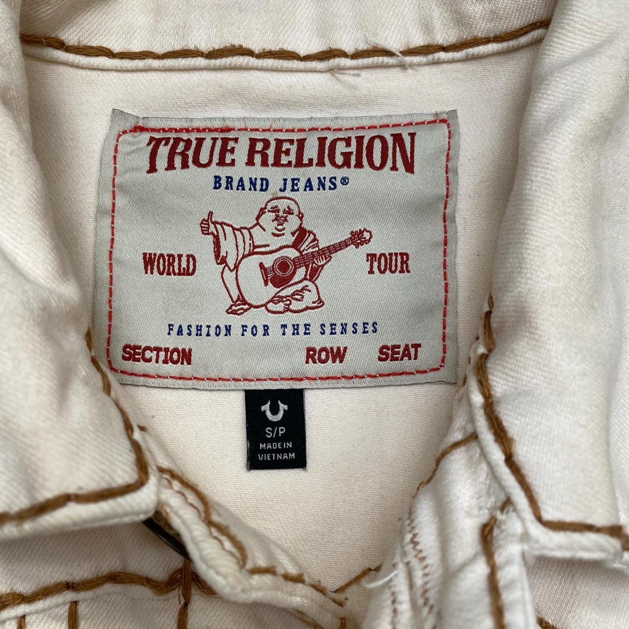 True Religion Cream and Golden Brown Stitch Denim Jacket (S)