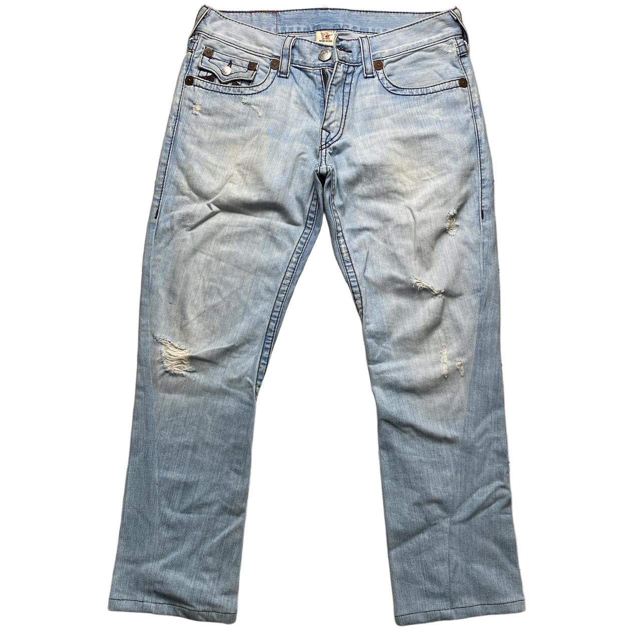 True Religion Light Blue and Brown Stitch Rainbow Joey Jeans (34W)