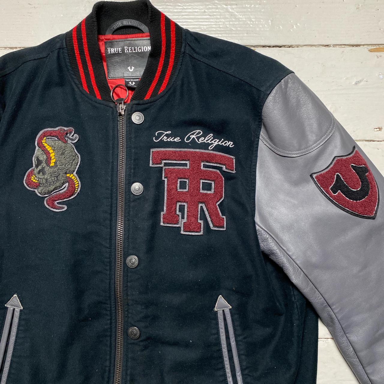 True Religion Varsity Jacket Leather and Cotton Black and Red