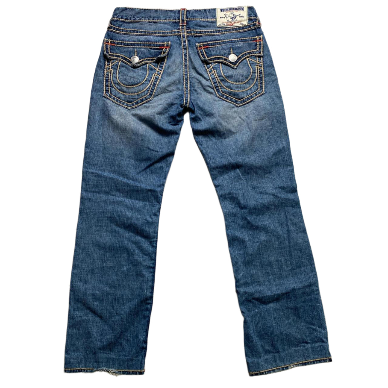 True Religion Big Stitch Straight Blue Brown and Red Baggy Jeans (34W)