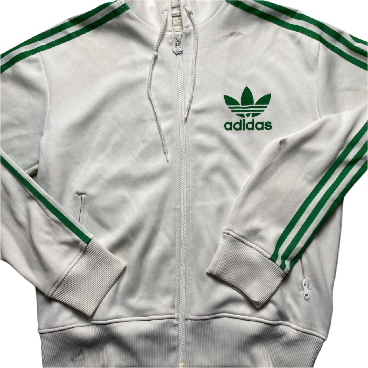 Adidas Originals White and Green Tracksuit Hoodie Jacket (M)
