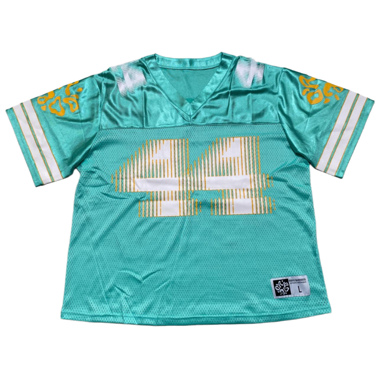 Rodeo Warehouse Womens Oversized NFL Football Jersey Turquoise Blue and Orange (L)