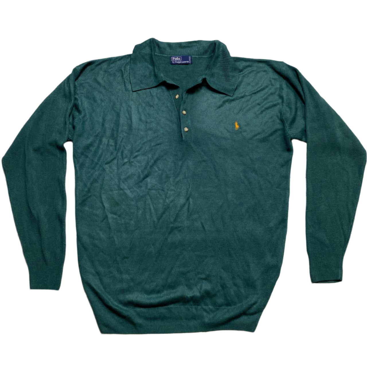 Ralph Lauren Vintage Green and Orange Pony Merino Wool Polo Shirt (XL)