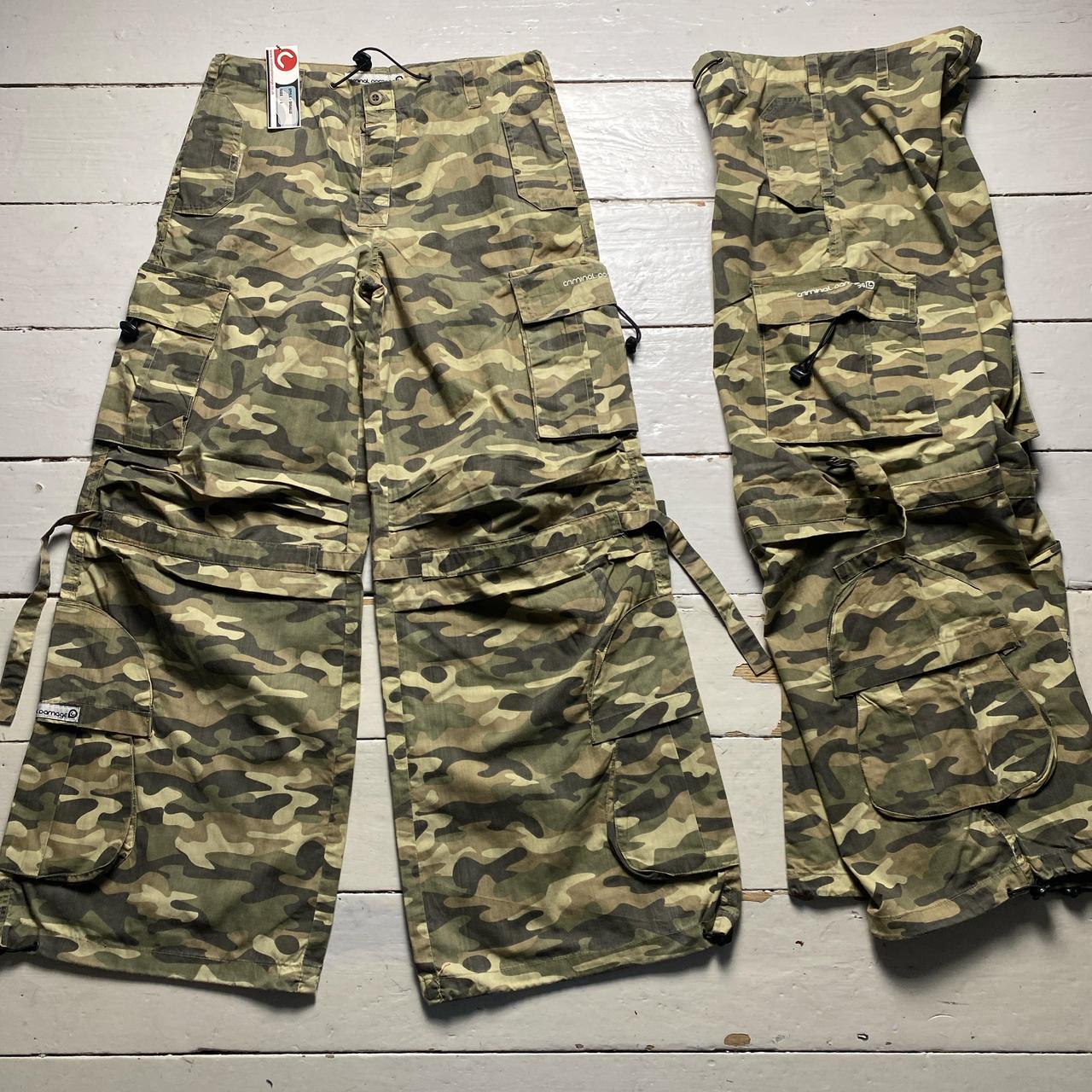Criminal Damage Light Green Khaki Camouflage Cargo Baggy Vintage y2k Combat Trousers