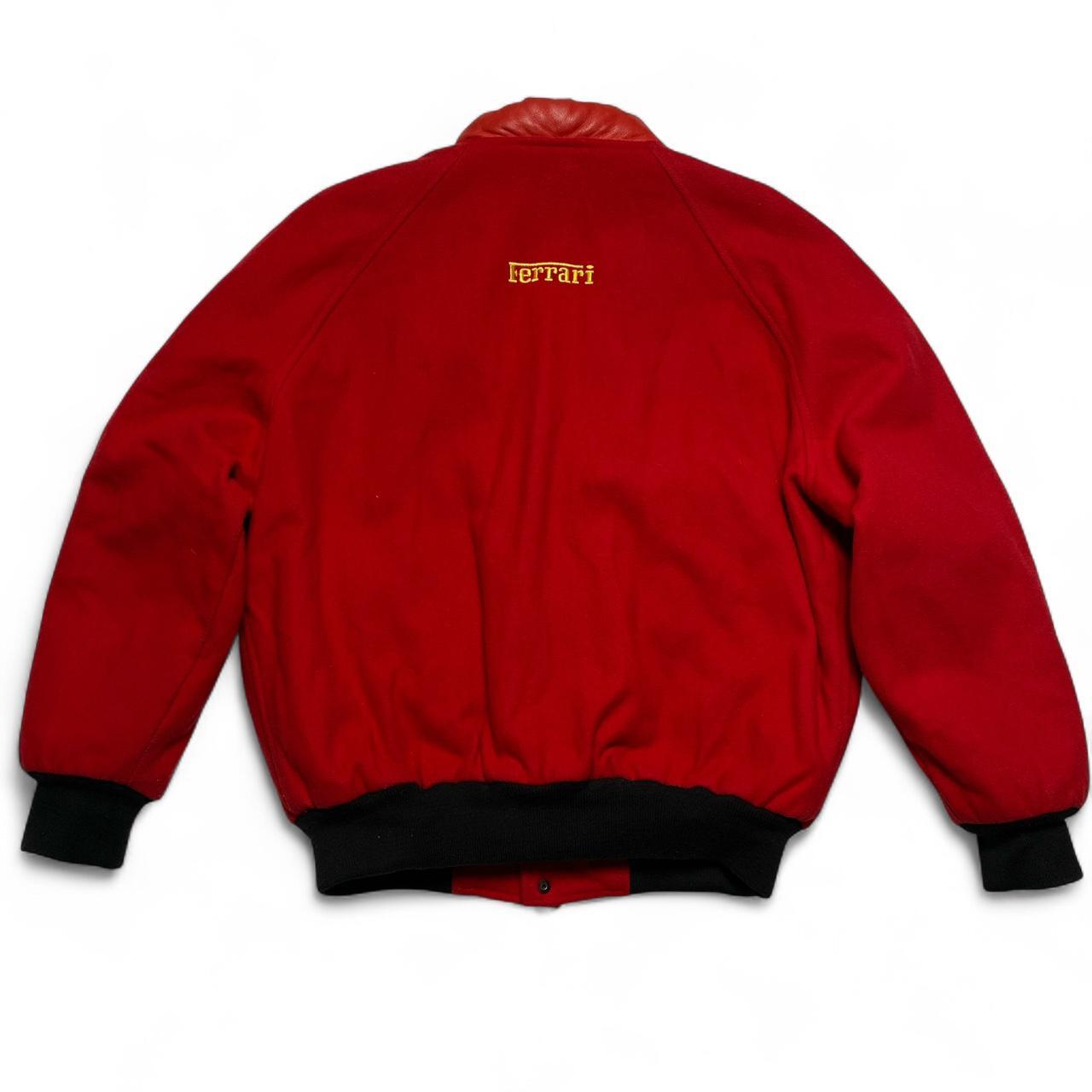 Ferrari Vintage 90’s y2k Leather Trim Cotton Bomber Varsity Jacket Red and Yellow Embroidery (S)