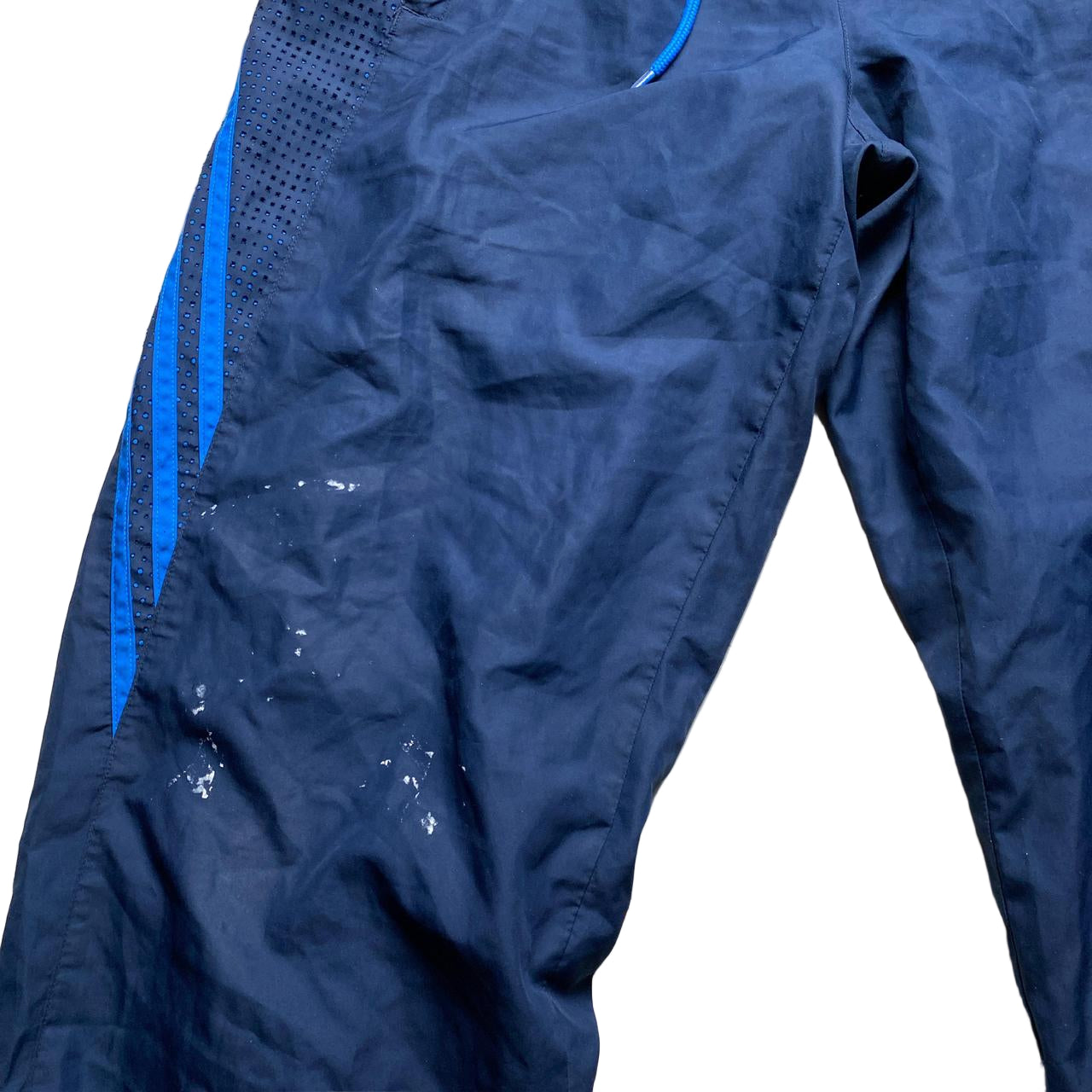 Adidas Navy and Blue Stripe Shell Trackpant Baggy Bottoms (M)