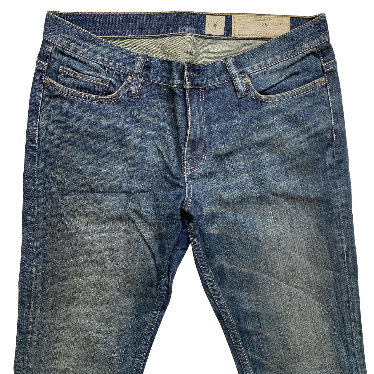 All Saints Navy Stonewash Slim Jeans (28W)