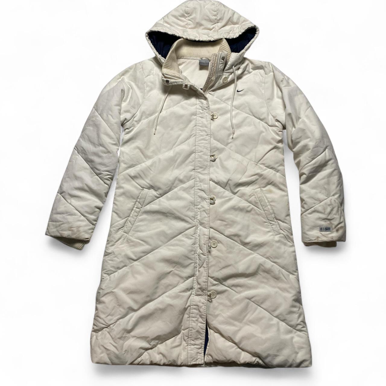 Nike Vintage Womens y2k Padded Jacket Parka Coat White and Navy