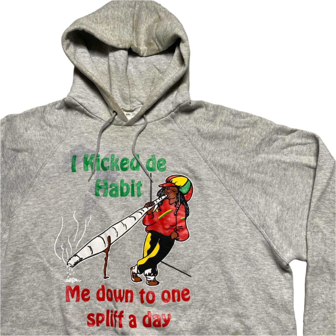 Vintage Screenstars Grey Rasta I Kicked di Habit Down to One Spliff a Day Hoodie (2XL)
