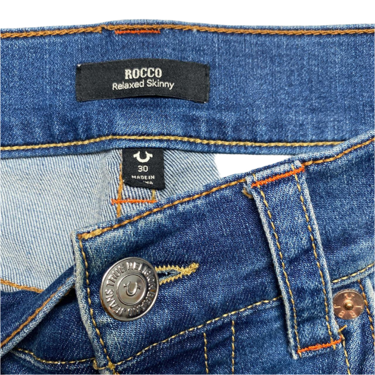 True Religion Rocco Relaxed Skinny Blue Jeans (30W)