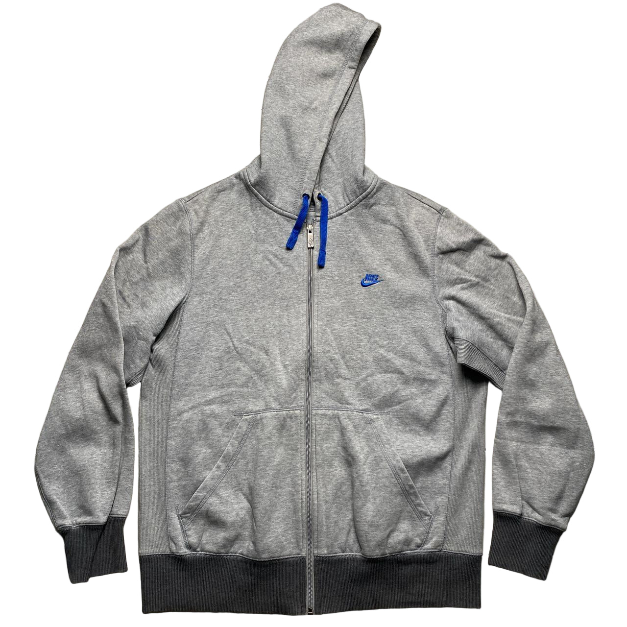 Nike Grey and Blue Swoosh Vintage Hoodie (L)