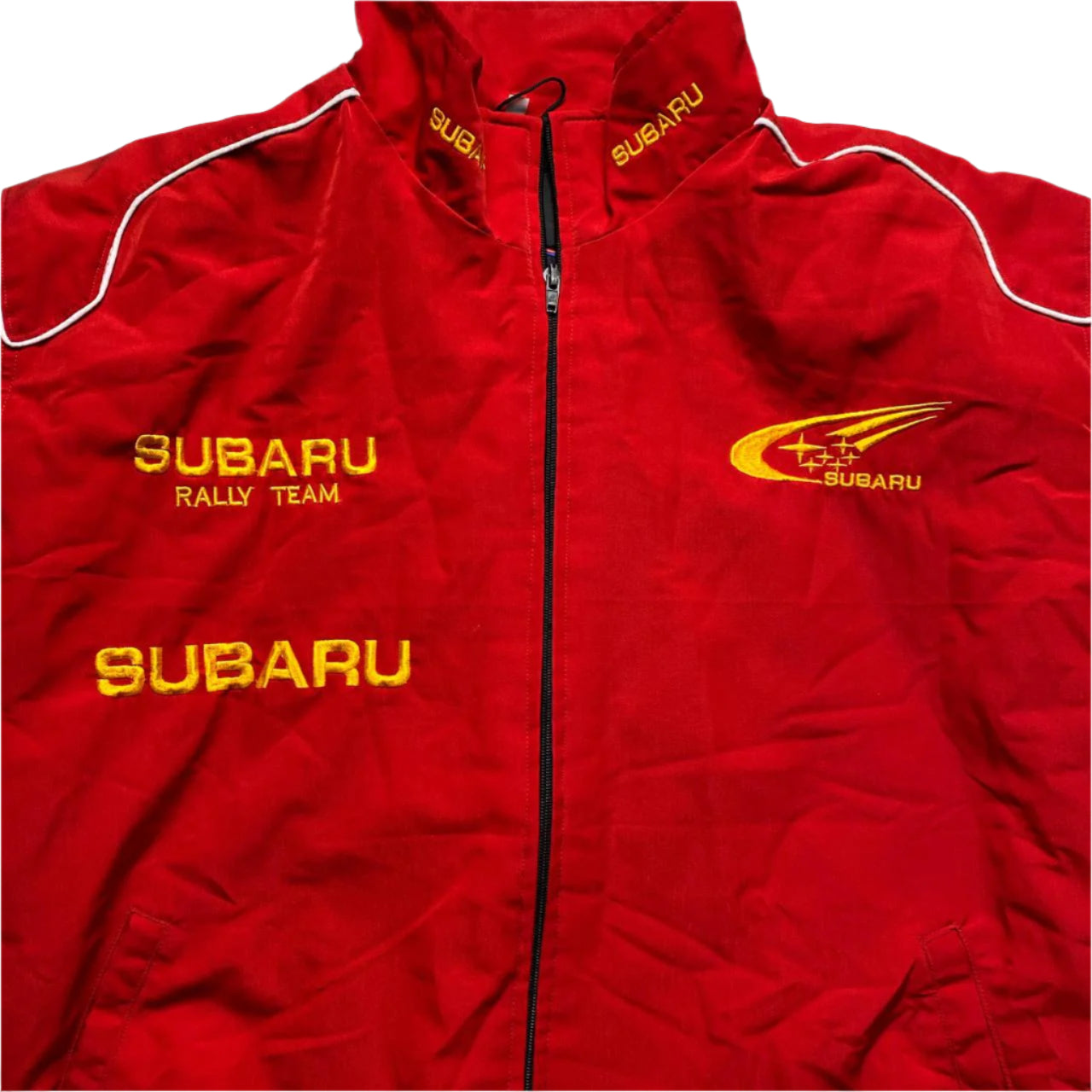 Subaru Rally Team Red and Yellow Vintage Bomber Jacket (L)