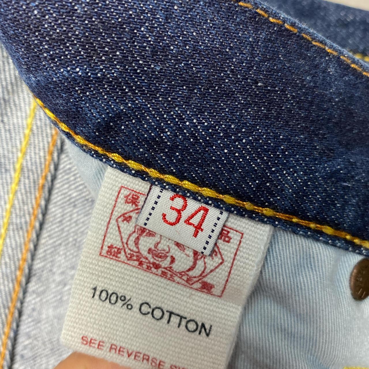 Evisu Vintage Navy Baggy Cream Daicock Swoosh Jeans (34W)