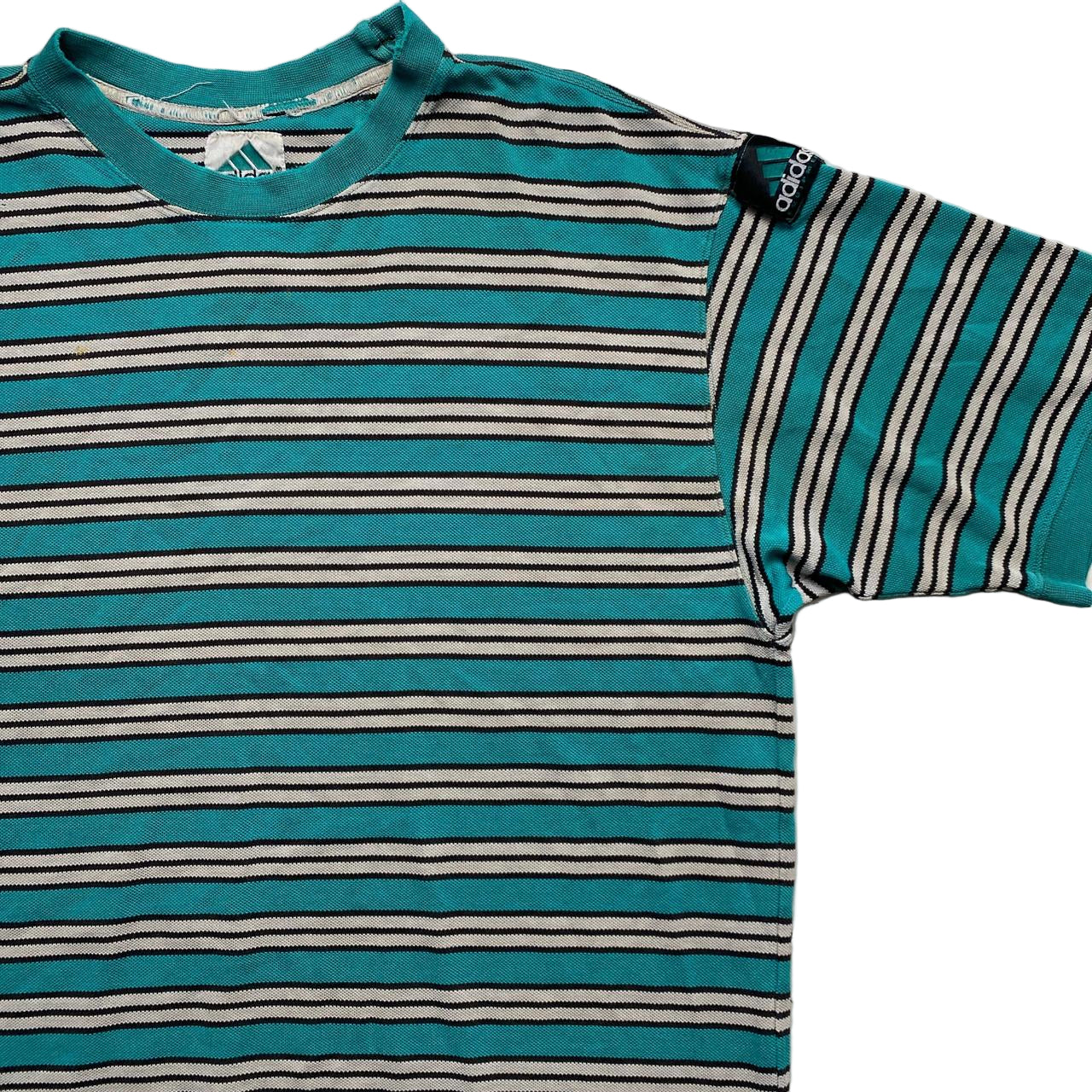 Adidas Equipment Vintage 90βs Green and Cream Striped T Shirt Jersey (XL)