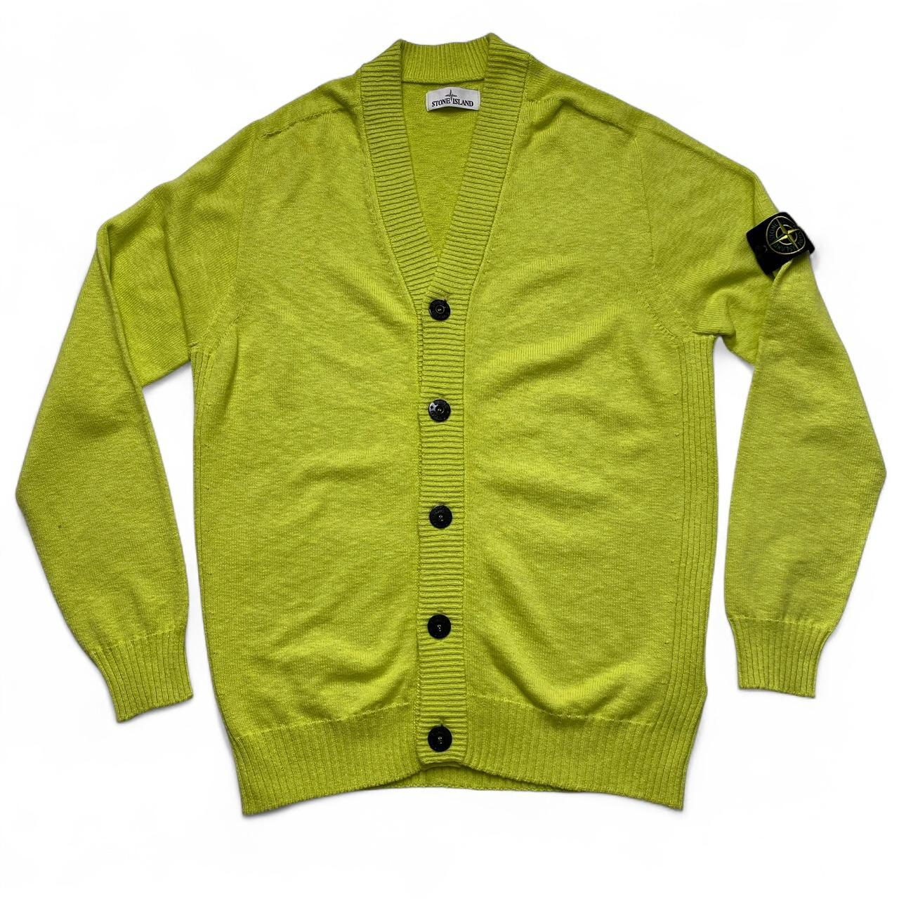 Stone Island Fluorescent Highlighter Yellow Lime Button Up Cardigan Jumper (L)