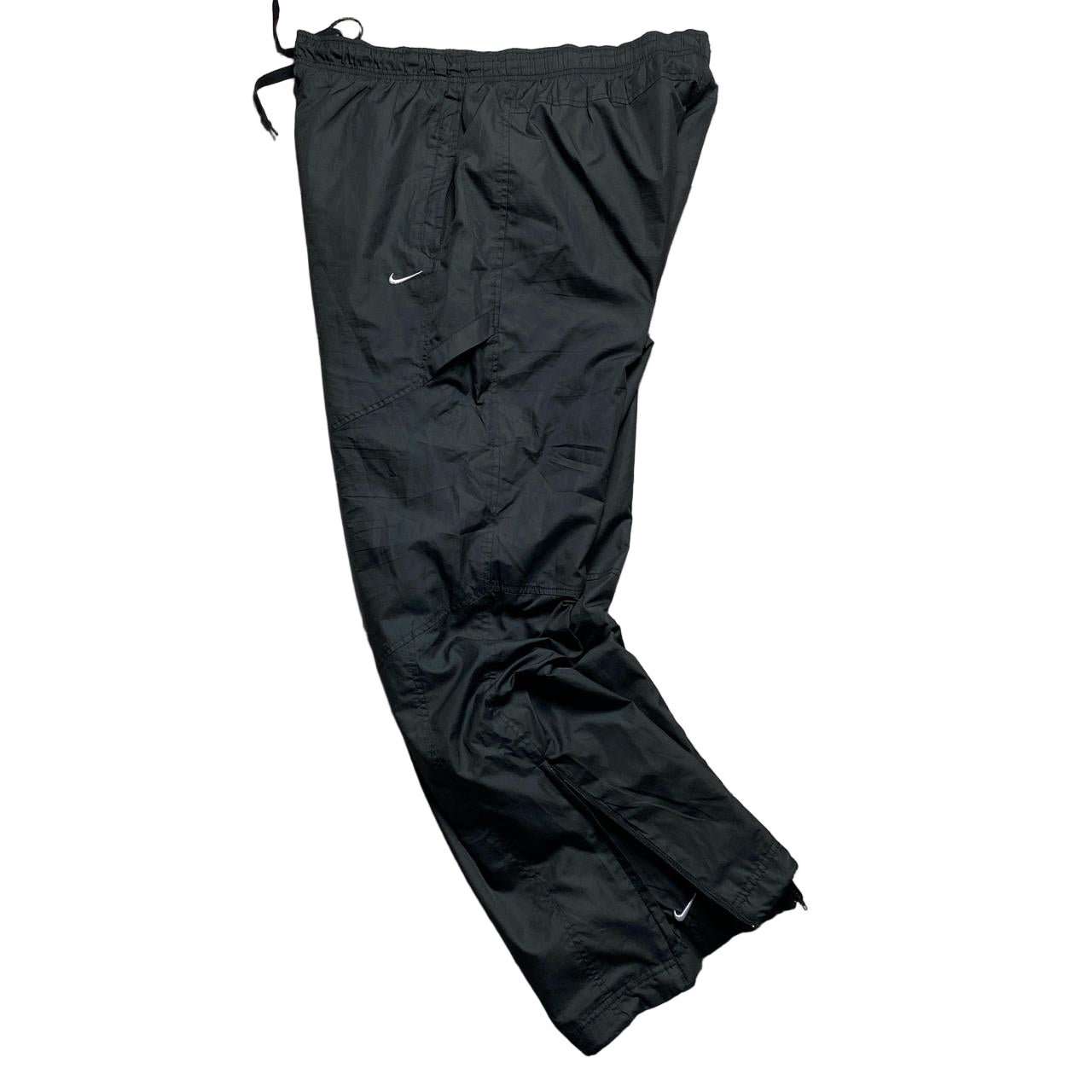 Nike Swoosh Black and White Baggy Shell Trackpant Bottoms (XL)