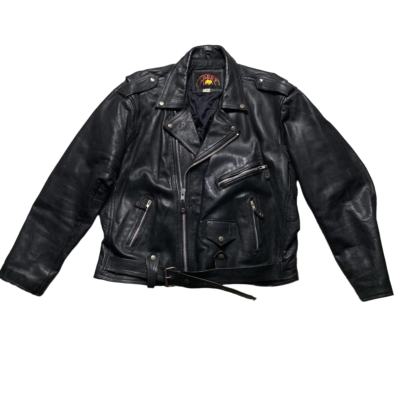 London Leather Vintage Black Biker Motorcycle Jacket (L)