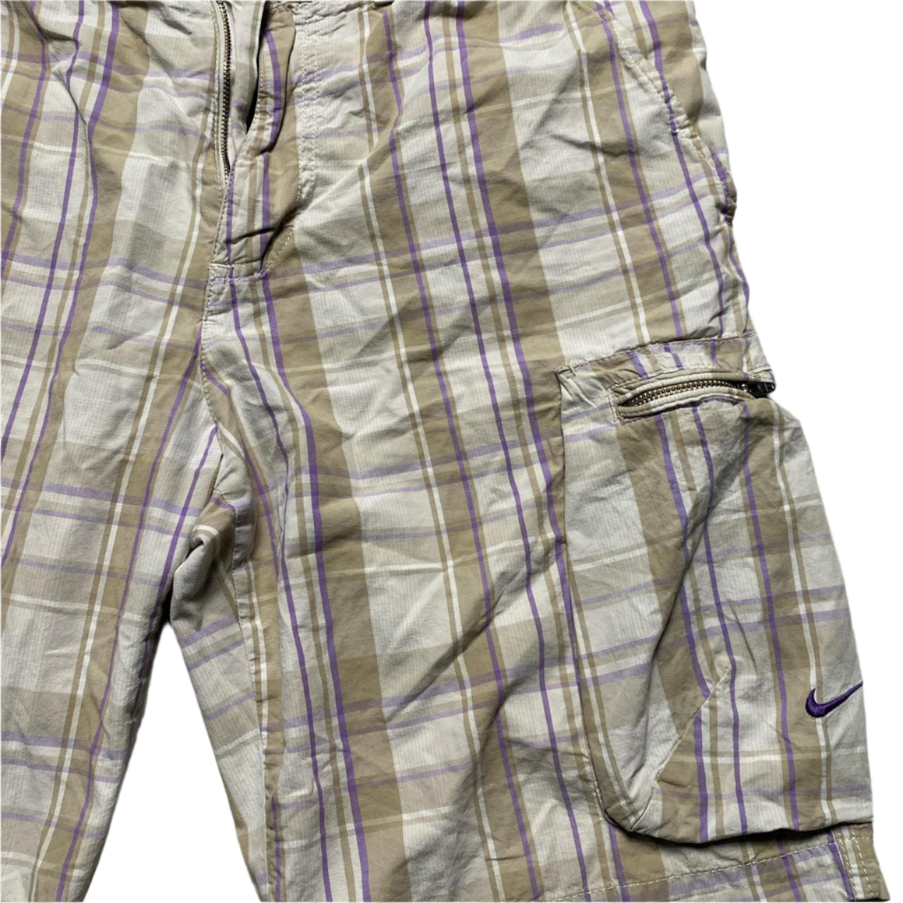 Nike Athletic Department Cargo Shorts Cream and Purple (34W)