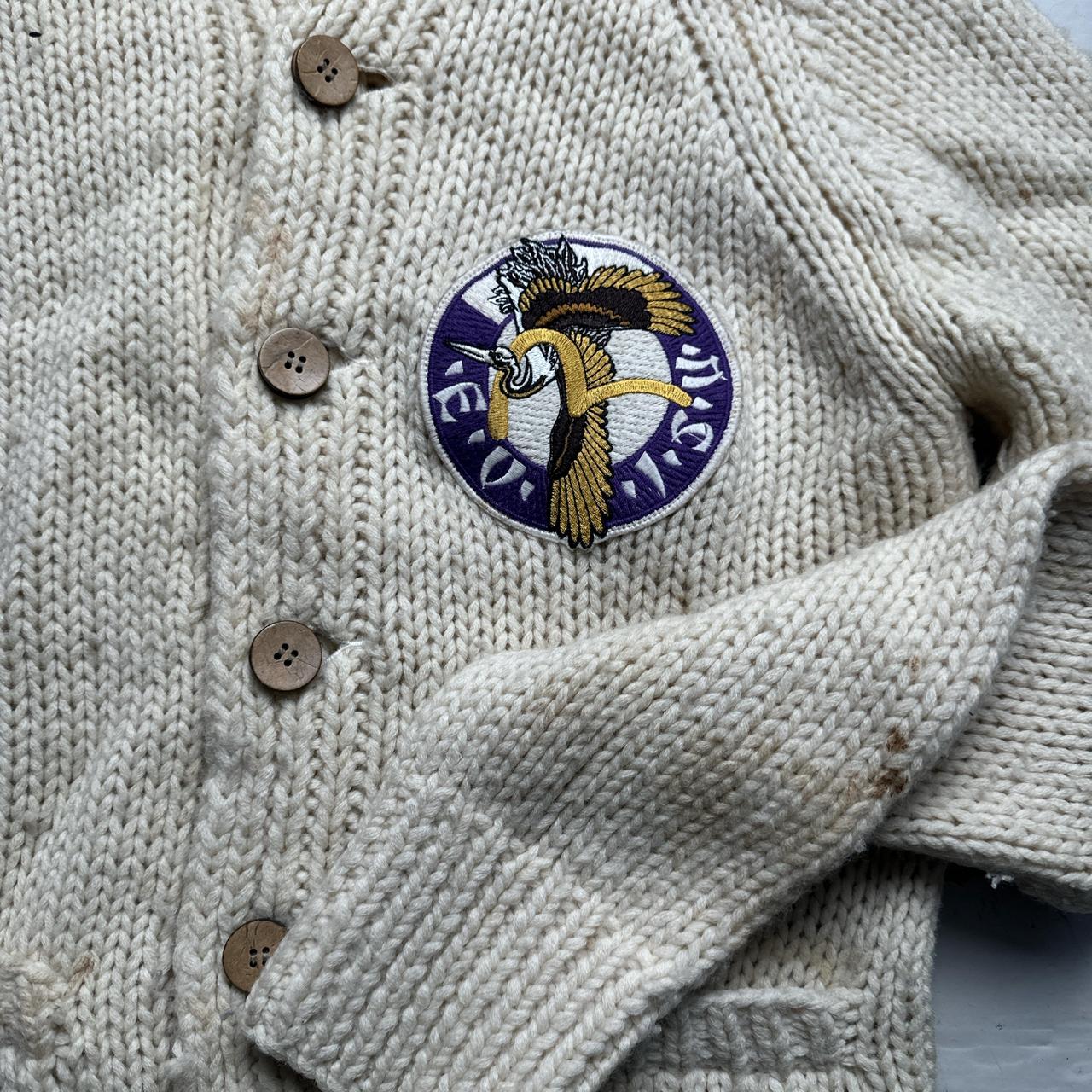 Evisu Vintage Wool Cream Button Up Embroidery Heron Jumper (L)