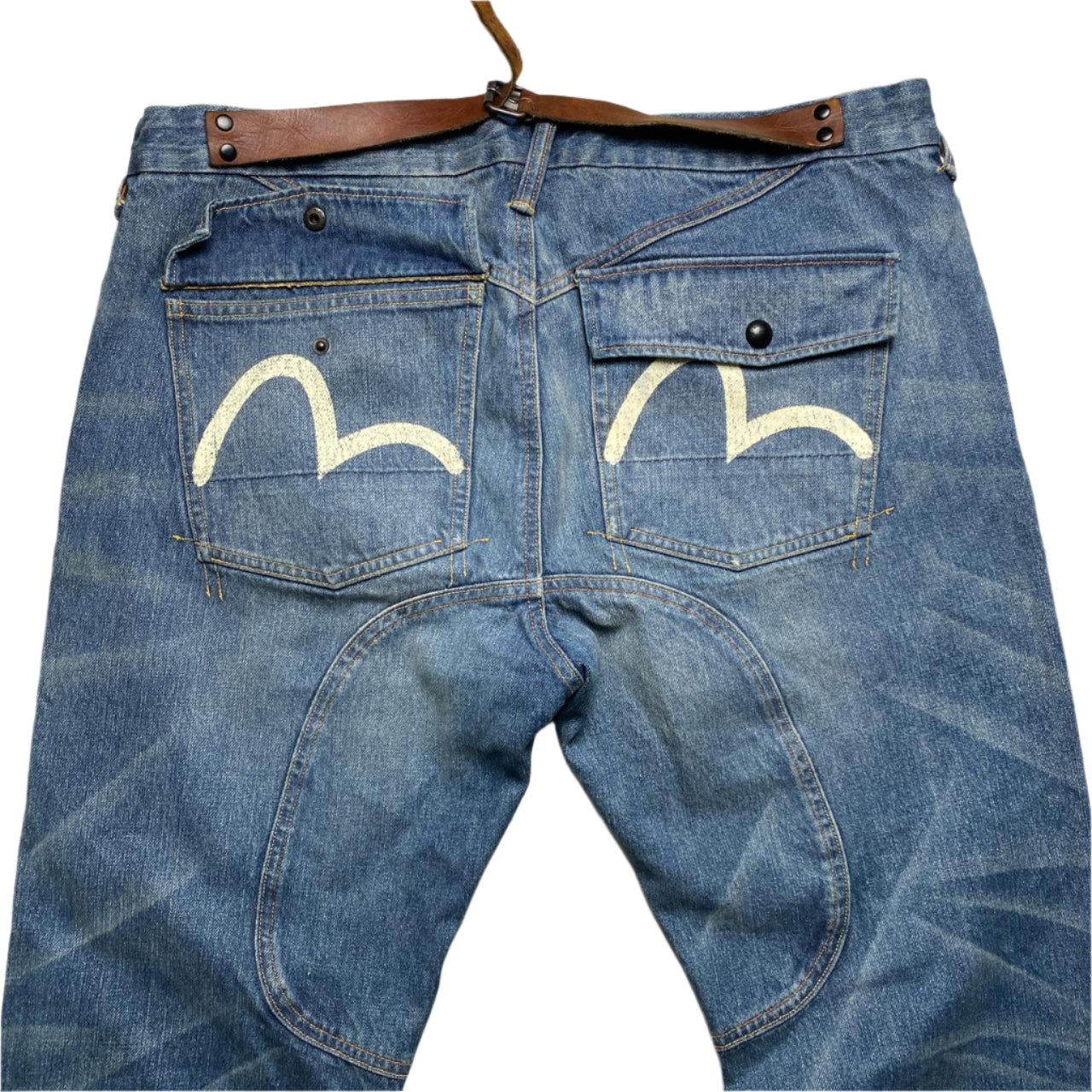 Evisu Vintage Blue and White Daicock Jeans (38W)