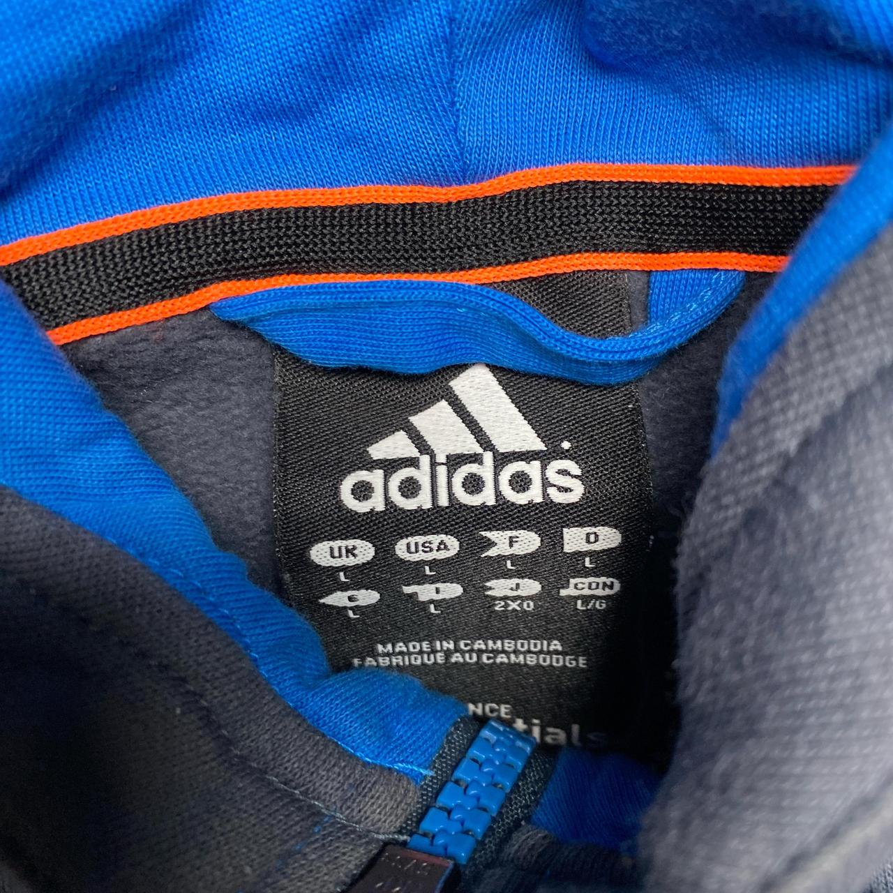 Adidas Performance Essentials 3 Stripe Grey Black and Tri Blue Hoodie (L)