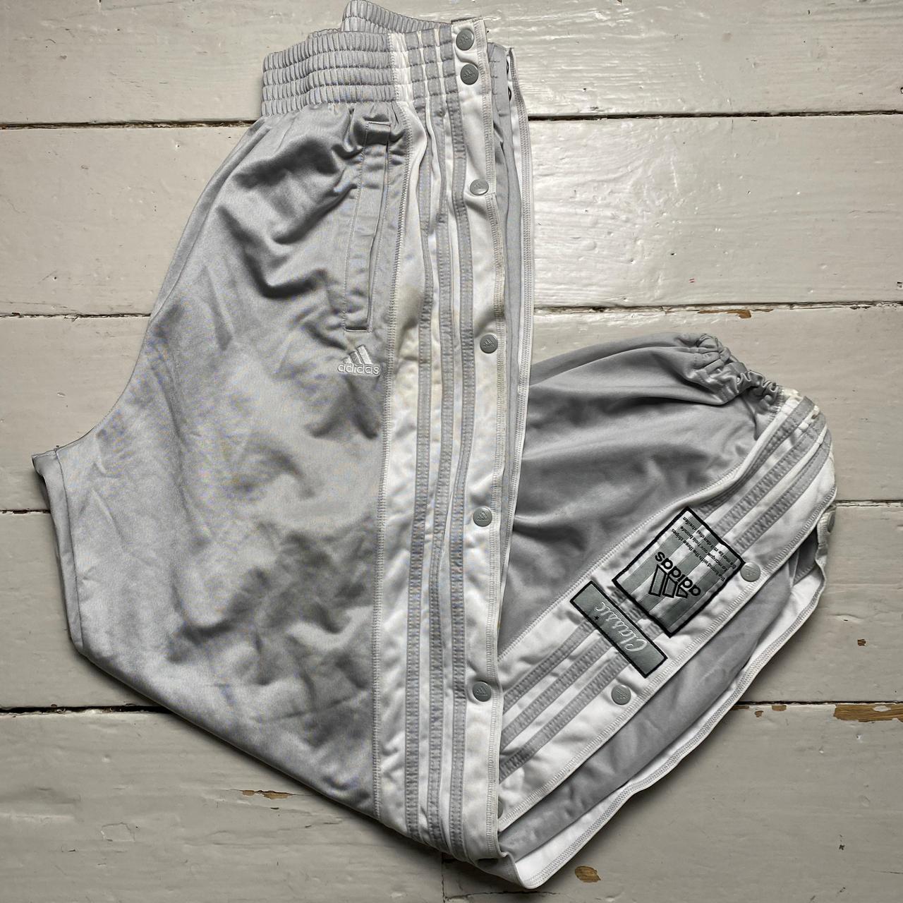 Adidas Essentials Popper Grey Silver and White Stripe Trackpant Bottoms