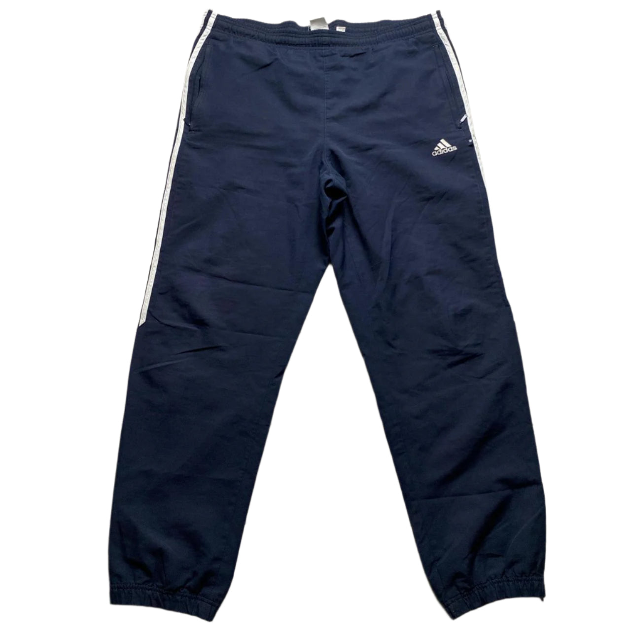 Adidas Navy and White Baggy Trackpant Shell Bottoms (L)