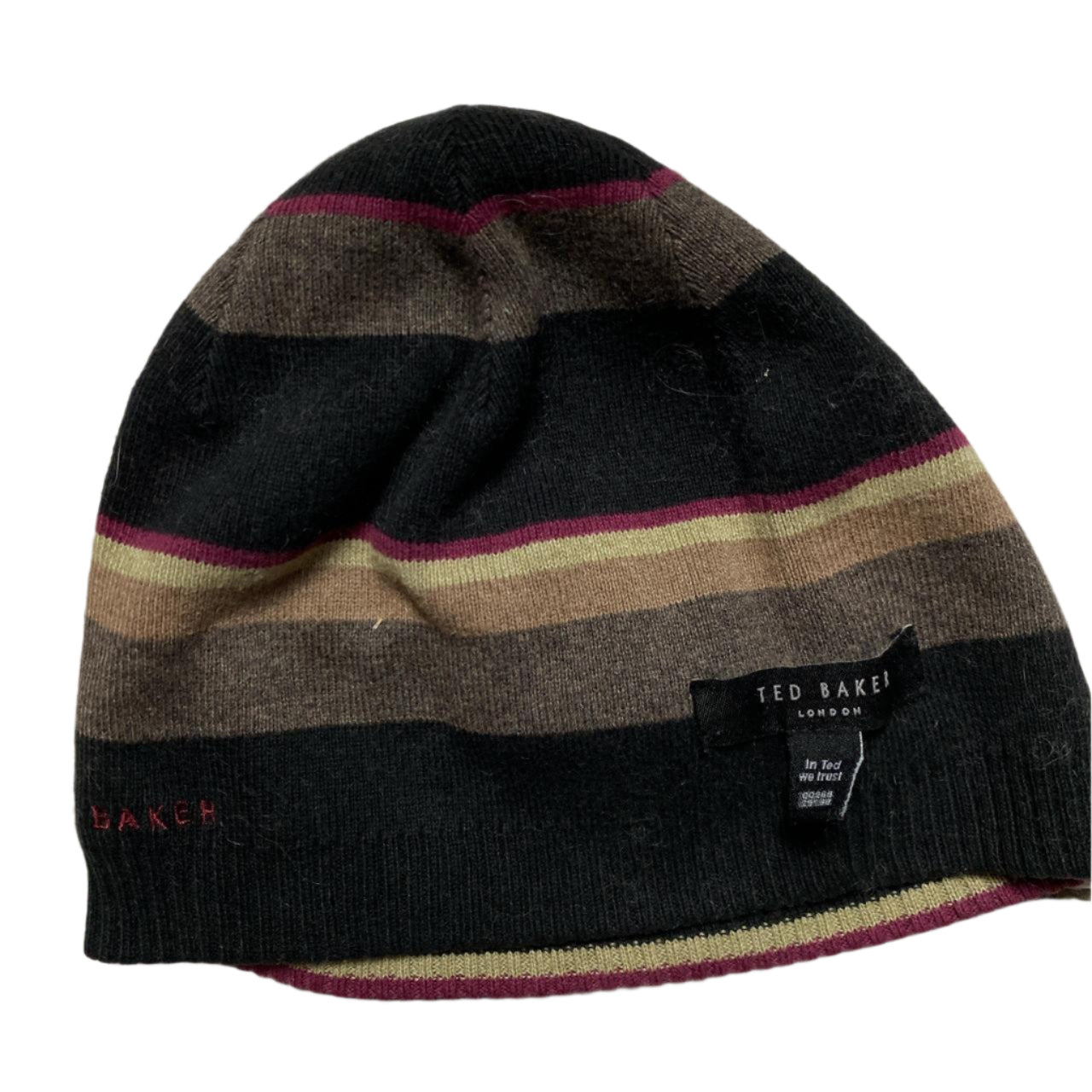 Ted Baker Black and Pink Stripe Beanie Hat