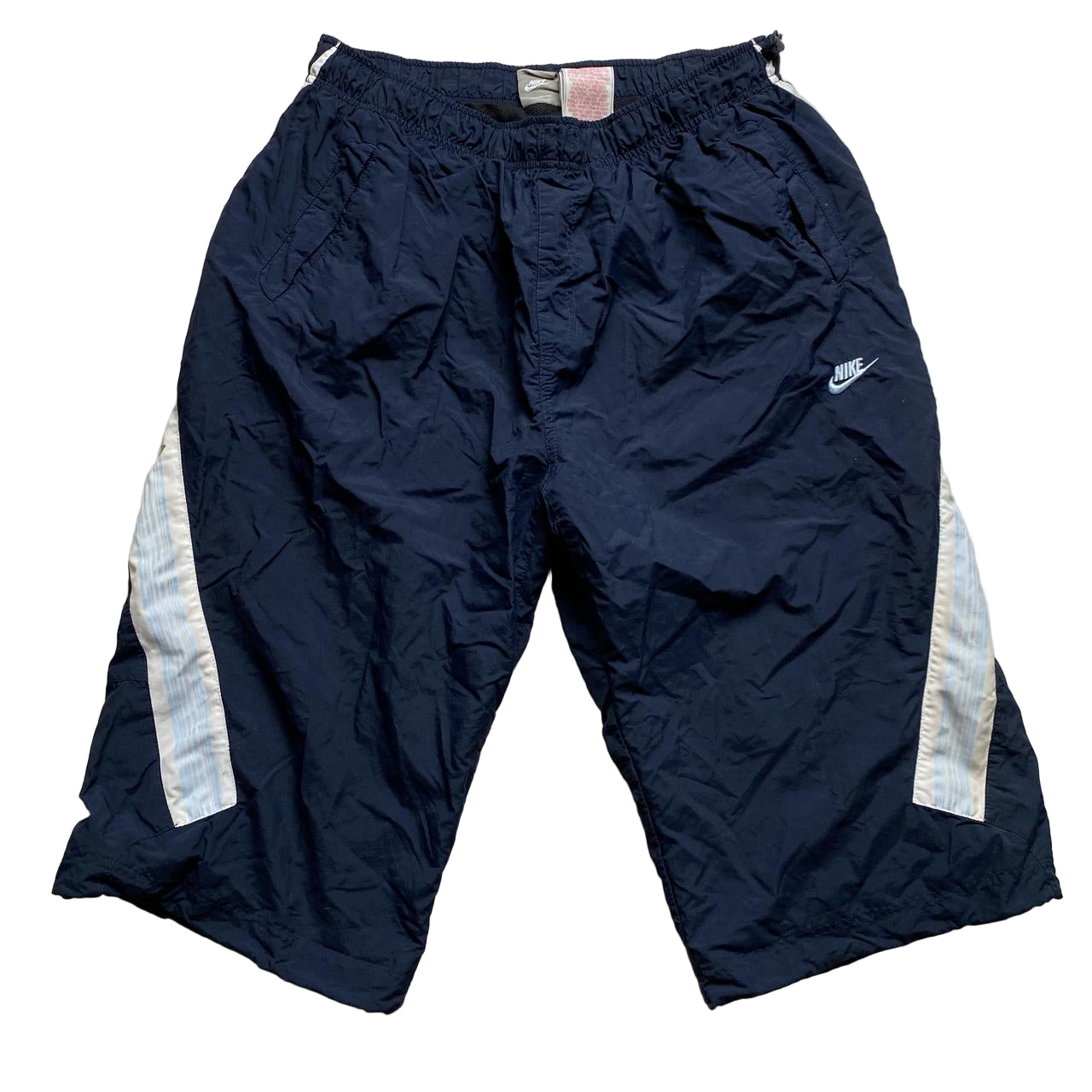 Nike Vintage y2k Navy Light Blue and White Shell Trackpant Shorts (2XL)