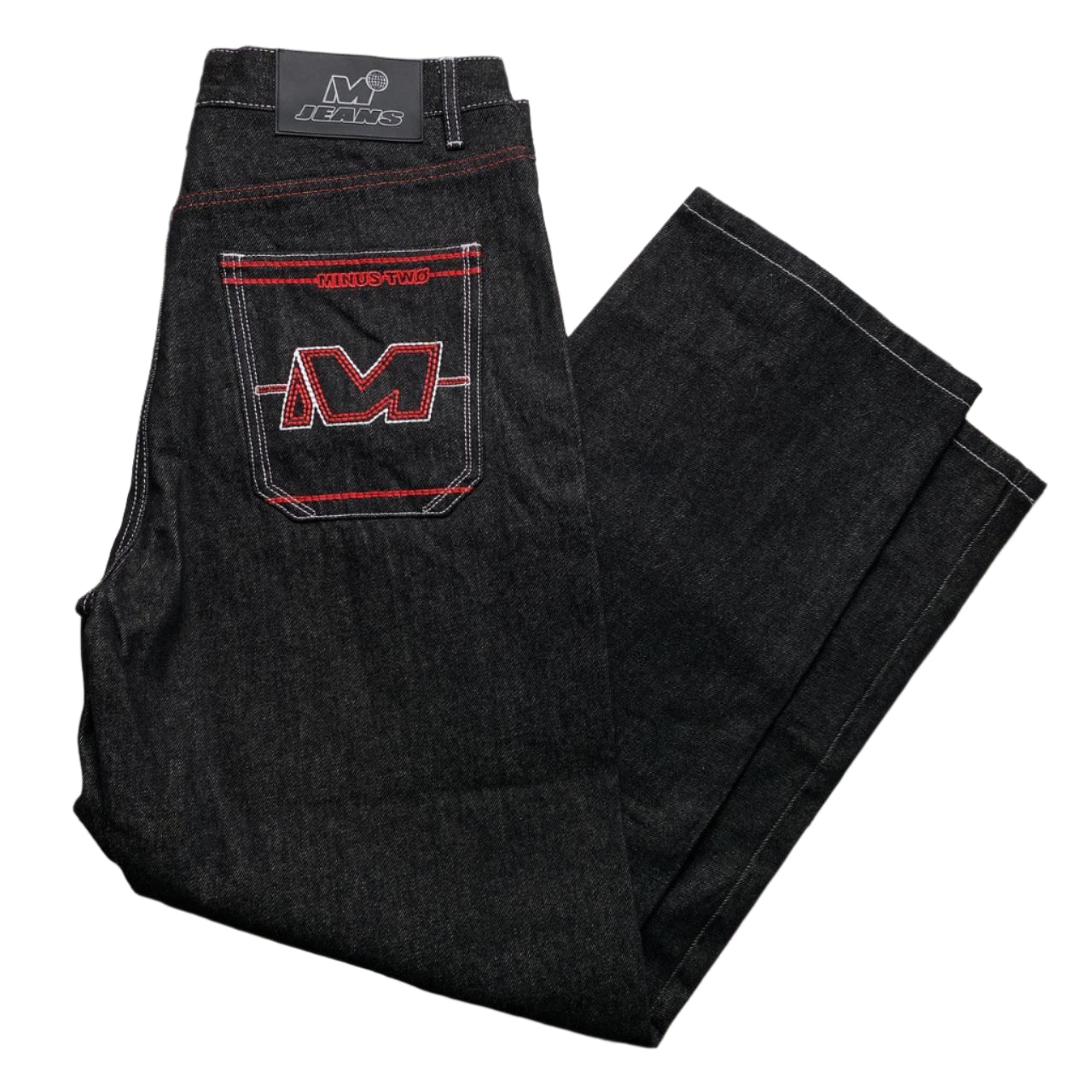 Minus Two Jean Black Charcoal Grey and Red Embroidery Jeans (32W/36W)
