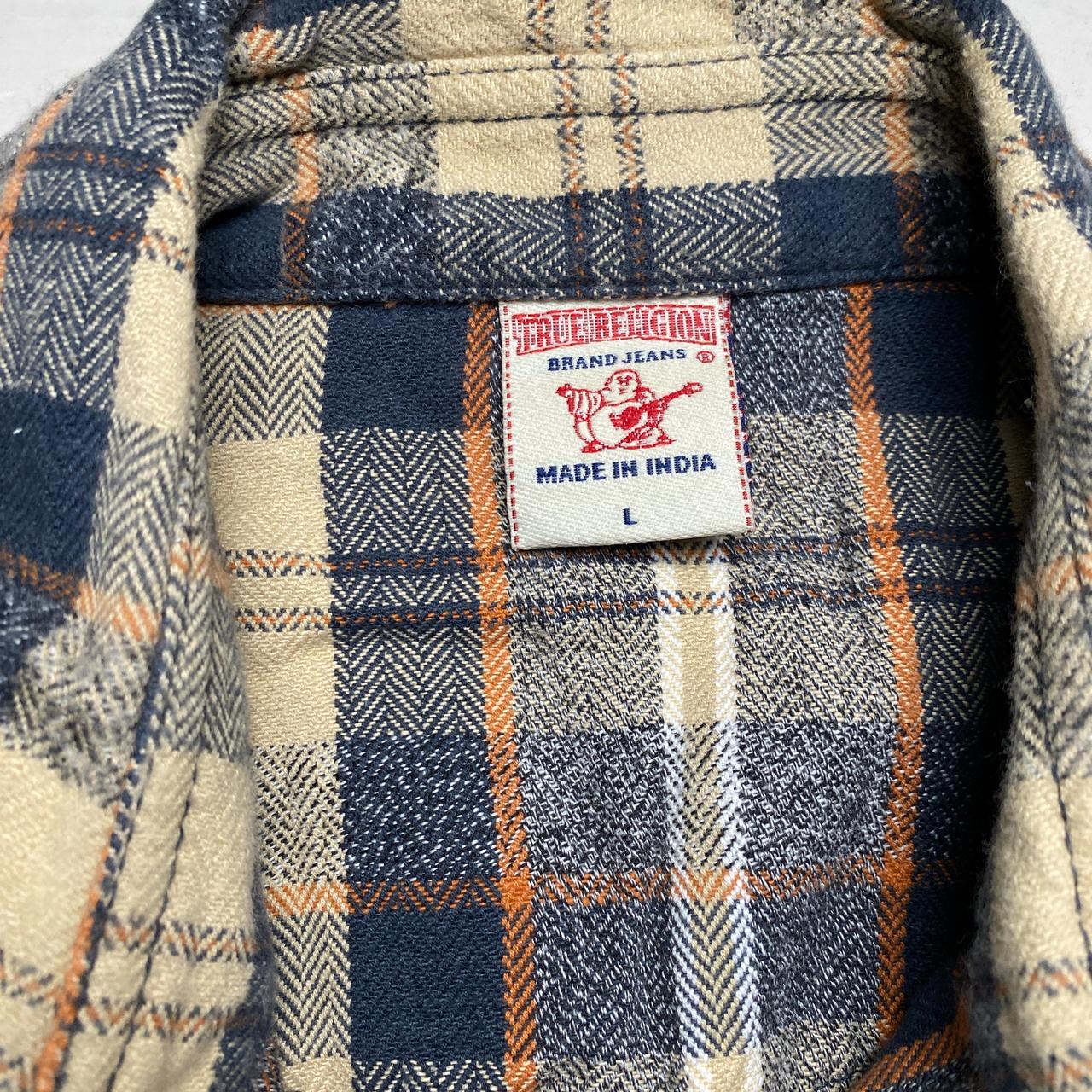 True Religion Stitch Plaid Check Shirt Cream Orange and Navy (L)