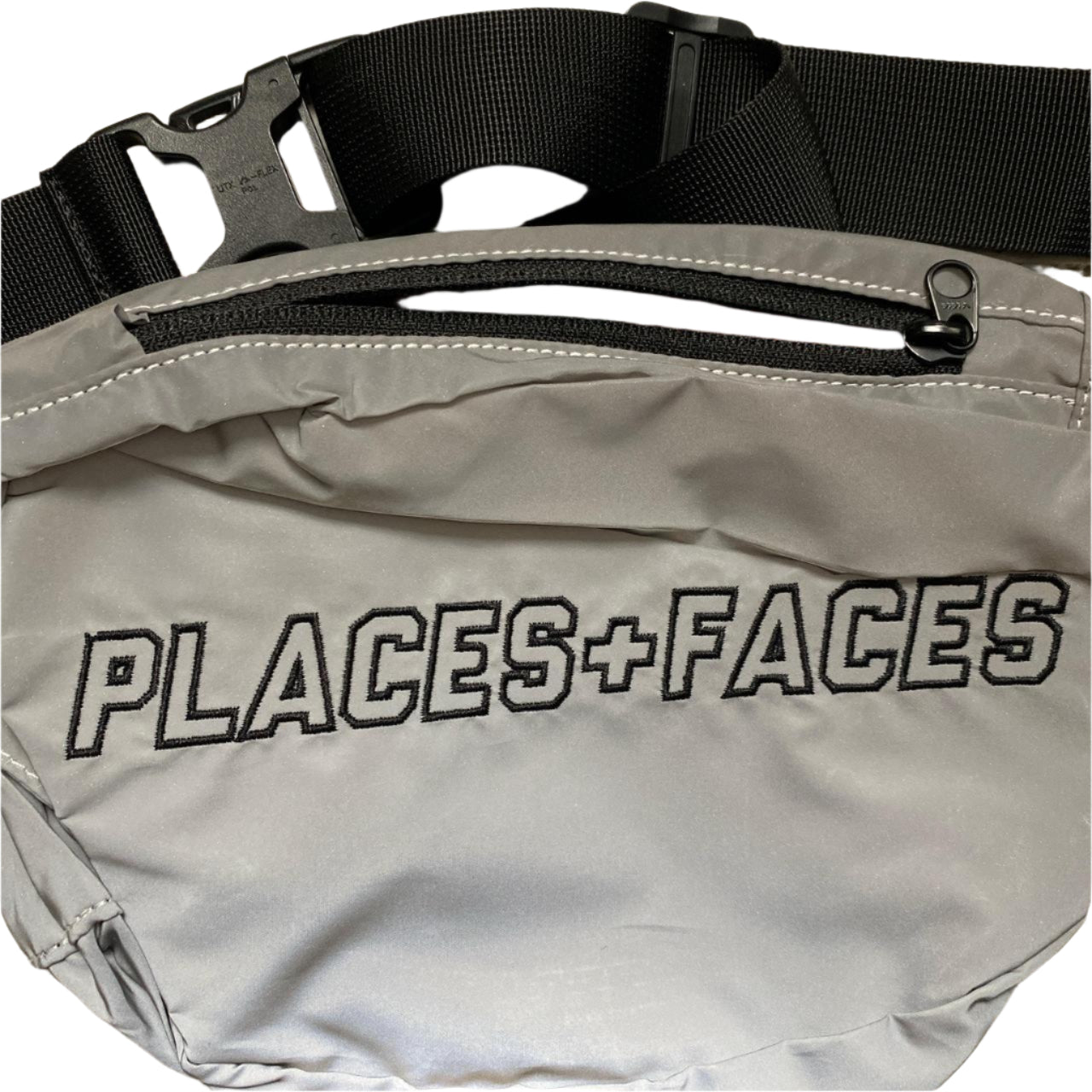 Places and Faces Reflective Silver and Black Pouch Bum Fannypack Bag