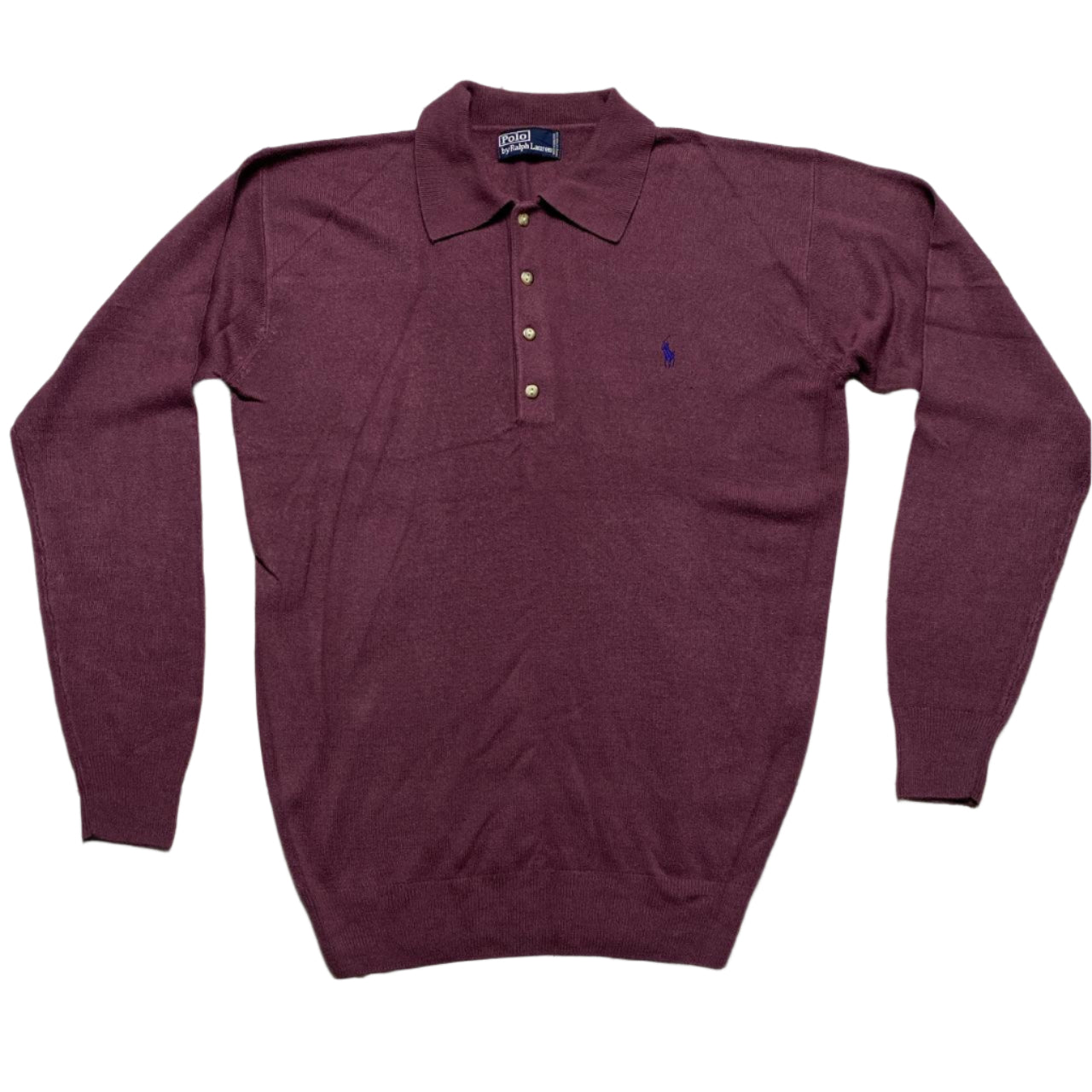 Ralph Lauren Polo Burgundy and Purple Pony Vintage Marino Wool Polo Shirt (XL)
