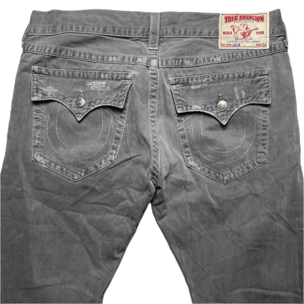True Religion Jack Grey Baggy Stitch Jeans (38W)