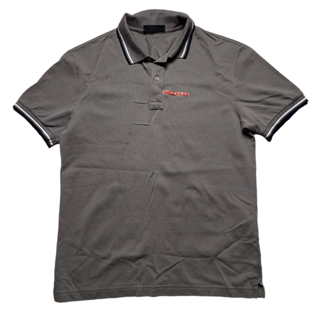 Prada Grey and Red Strip Polo Shirt (M)